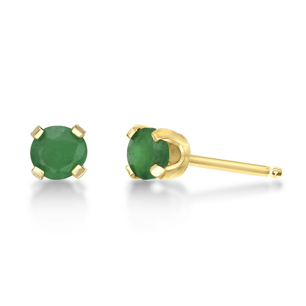 14k Yellow Gold Round Emerald And Diamond Earrings 